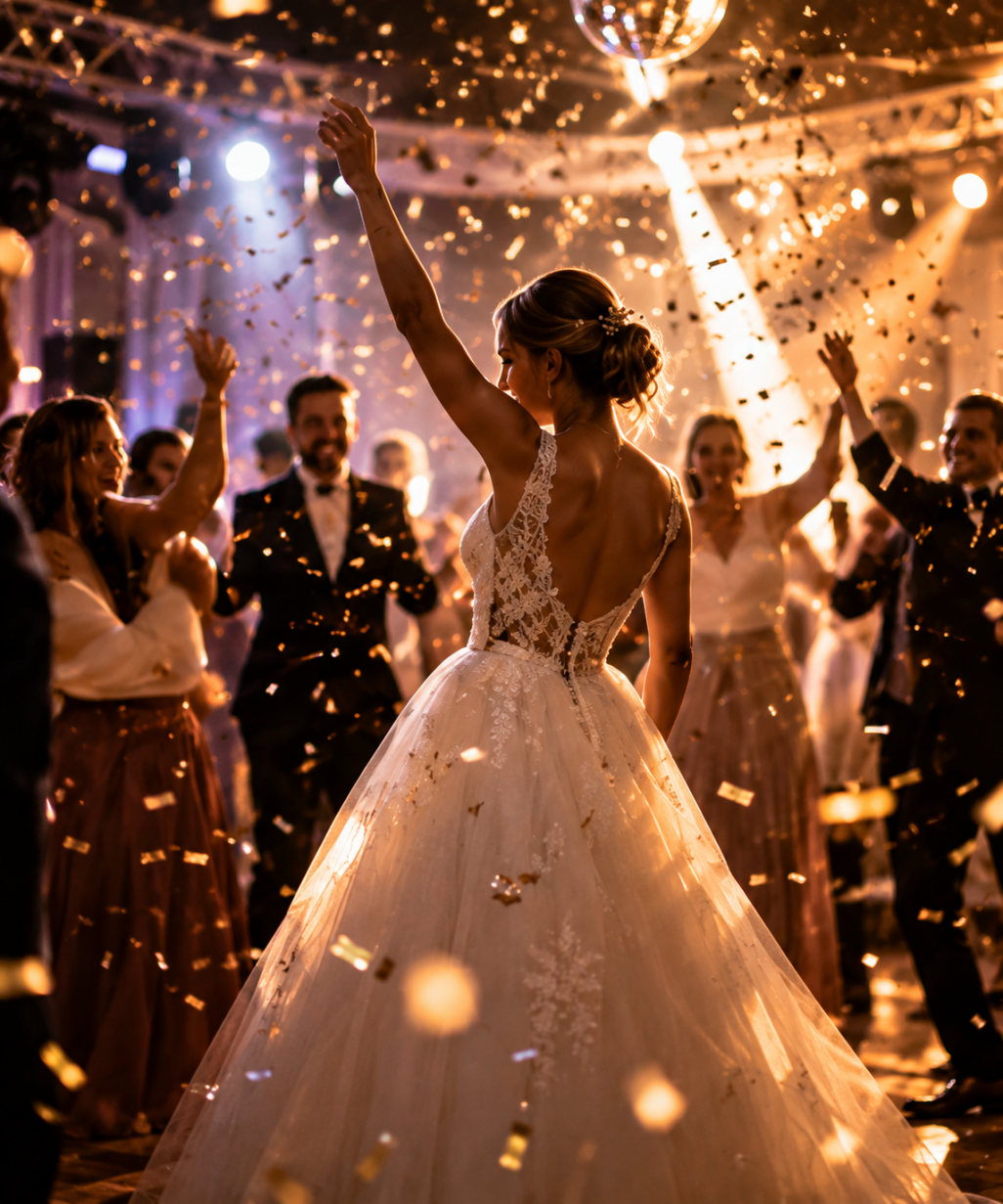 Soirée dansante avec DJ et éclairage de mariage